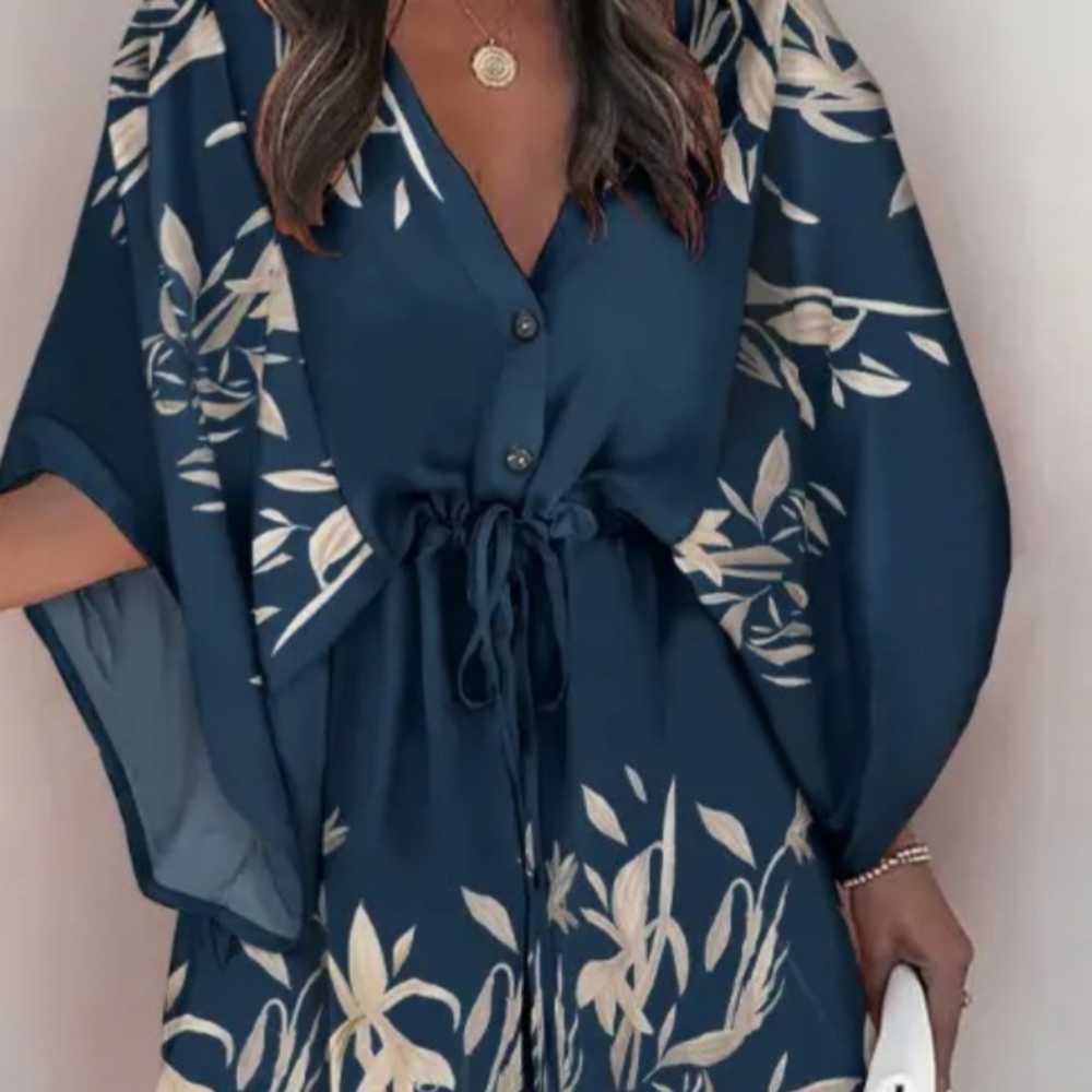 Plants print short dress